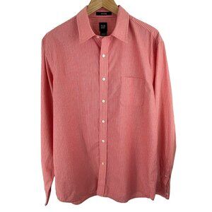 GAP Mens Size Large Fitted Red w/White Pinstripes Long Sleeve Button Up Shirt